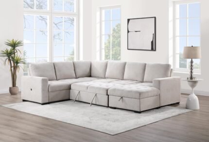 L101 Larry Beige Sectional – Sleeper & Storage Combo