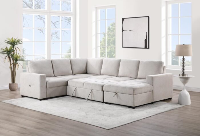 L101 Larry Beige Sectional – Sleeper & Storage Combo