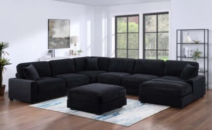 L121 Violet Black Sectional – Plush Corduroy Modular Sofa