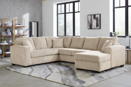 L180 Tate Ivory Sectional – Cozy U-Shaped Velvet Comfort