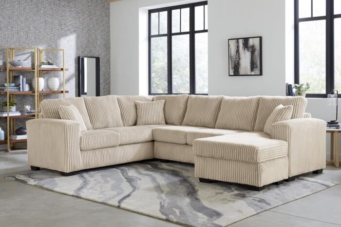 L180 Tate Ivory Sectional – Cozy U-Shaped Velvet Comfort