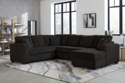 L183 Tate Black Sectional Sofa – Modern Corduroy Comfort