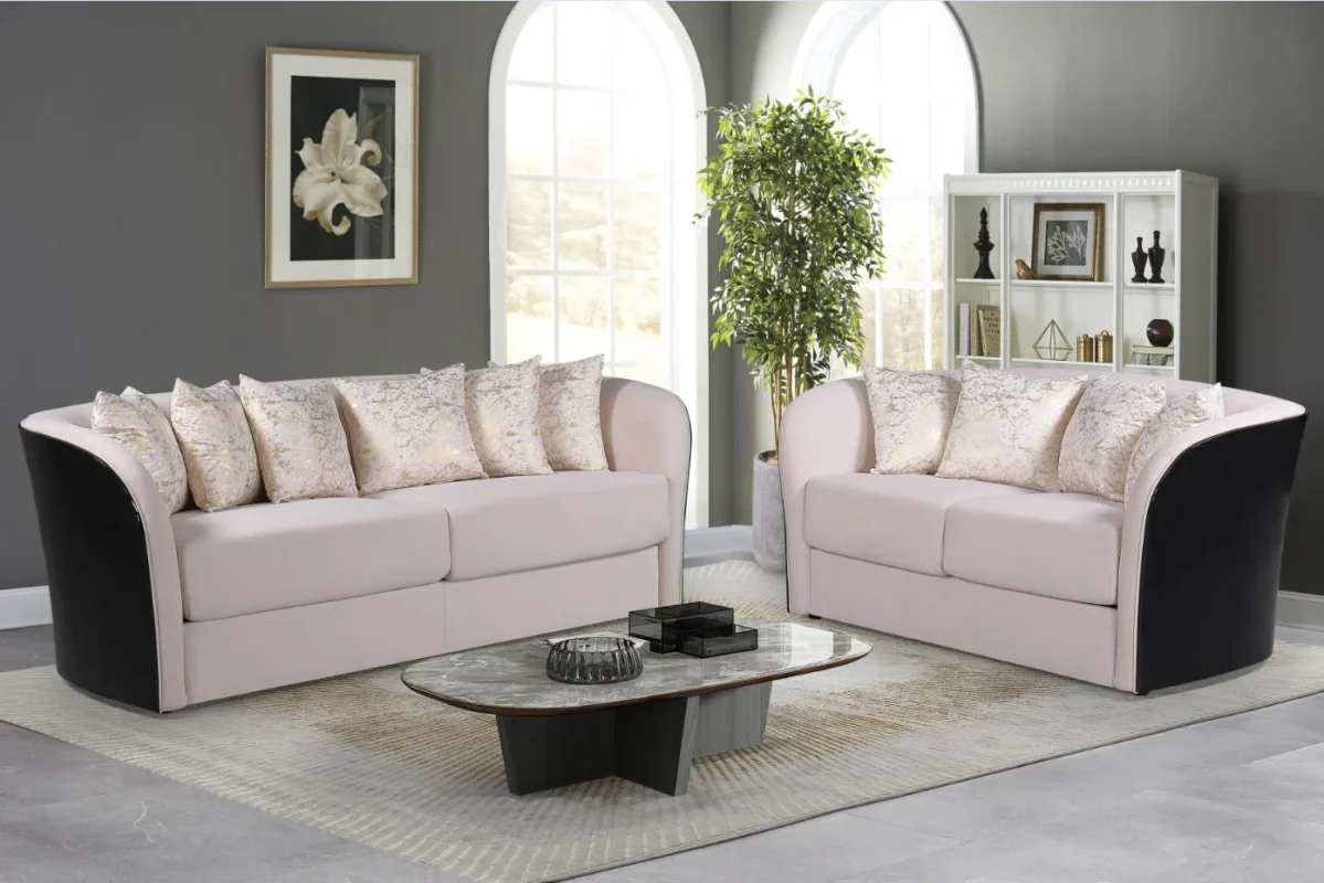 Giovani Living Room Sofa – Blush & Black Two-Tone Flair