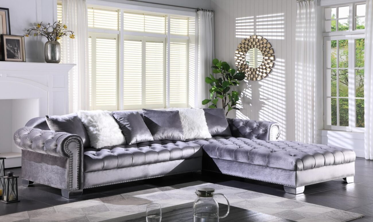 Kylie Grey Velvet Sofa & Loveseat Set – Chic & Cozy