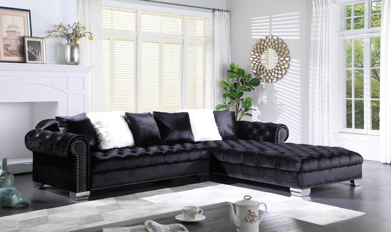 Kylie Black Velvet Sofa & Loveseat Set – Luxe & Sophisticated Kylie Black Velvet Sofa & Loveseat Set – Luxe & Sophisticated