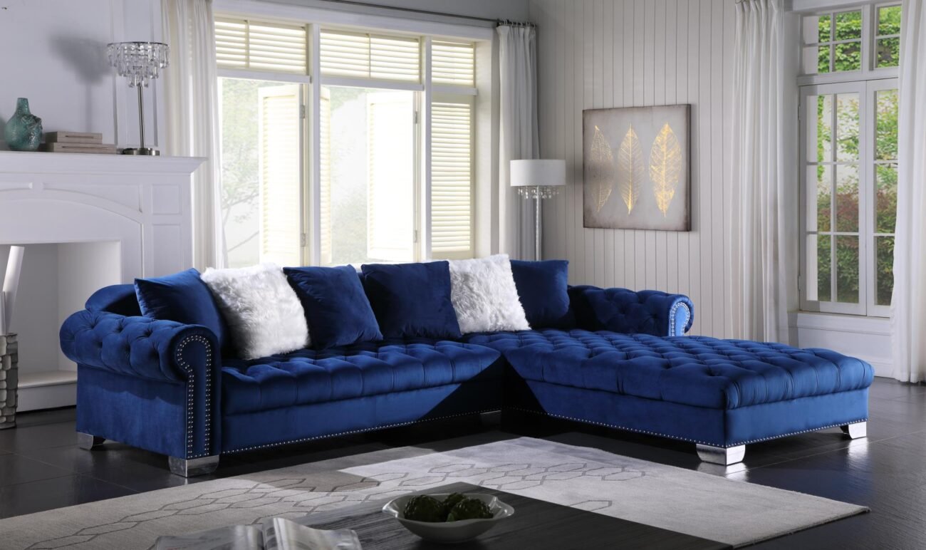 Kylie Navy Blue Velvet Sectional – Modern Luxe Comfort